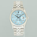 MINT Rolex DateJust 16014 Glacier Blue Diamond Jubilee Band 36mm Watch Box
