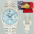 MINT Rolex DateJust 16014 Glacier Blue Diamond Jubilee Band 36mm Watch Box