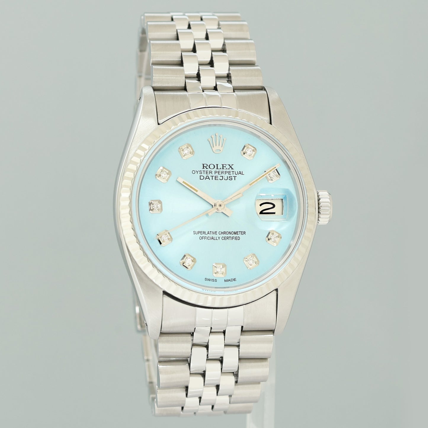 MINT Rolex DateJust 16014 Glacier Blue Diamond Jubilee Band 36mm Watch Box