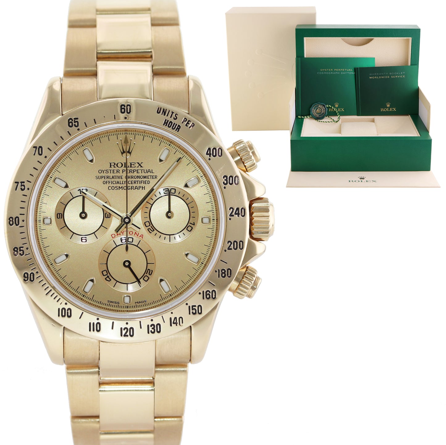 MINT Rolex Daytona 116528 Champagne Chronograph Yellow Gold Watch Box
