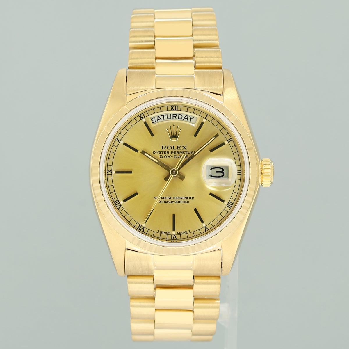 MINT Rolex 18038 President Day Date Yellow Gold Champagne Quickset Watch