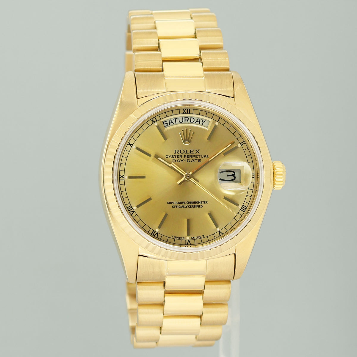 MINT Rolex 18038 President Day Date Yellow Gold Champagne Quickset Watch