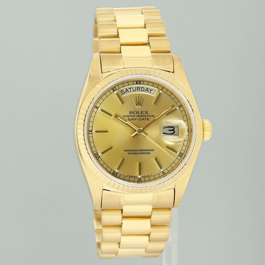 MINT Rolex 18038 President Day Date Yellow Gold Champagne Quickset Watch