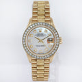 MINT Ladies Rolex DateJust President 26mm 6917 Gold MOP Diamond Bezel Watch