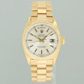 Rolex President Day Date 18038 Yellow Gold Silver Stick Quickset Watch