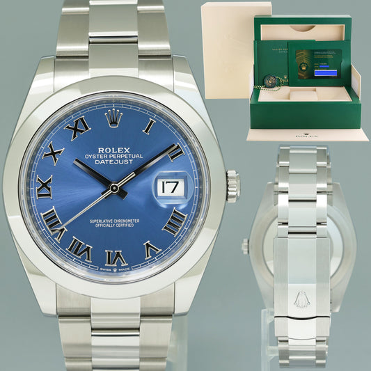 2024 NEW PAPERS Rolex DateJust 41 Steel 126300 Azzurro Blue Roman Oyster Watch Box