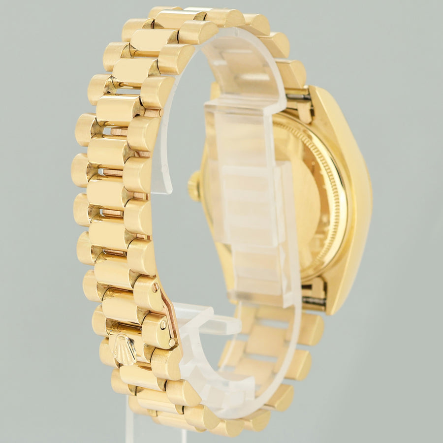 Rolex President Day Date 18038 Yellow Gold Silver Stick Quickset Watch