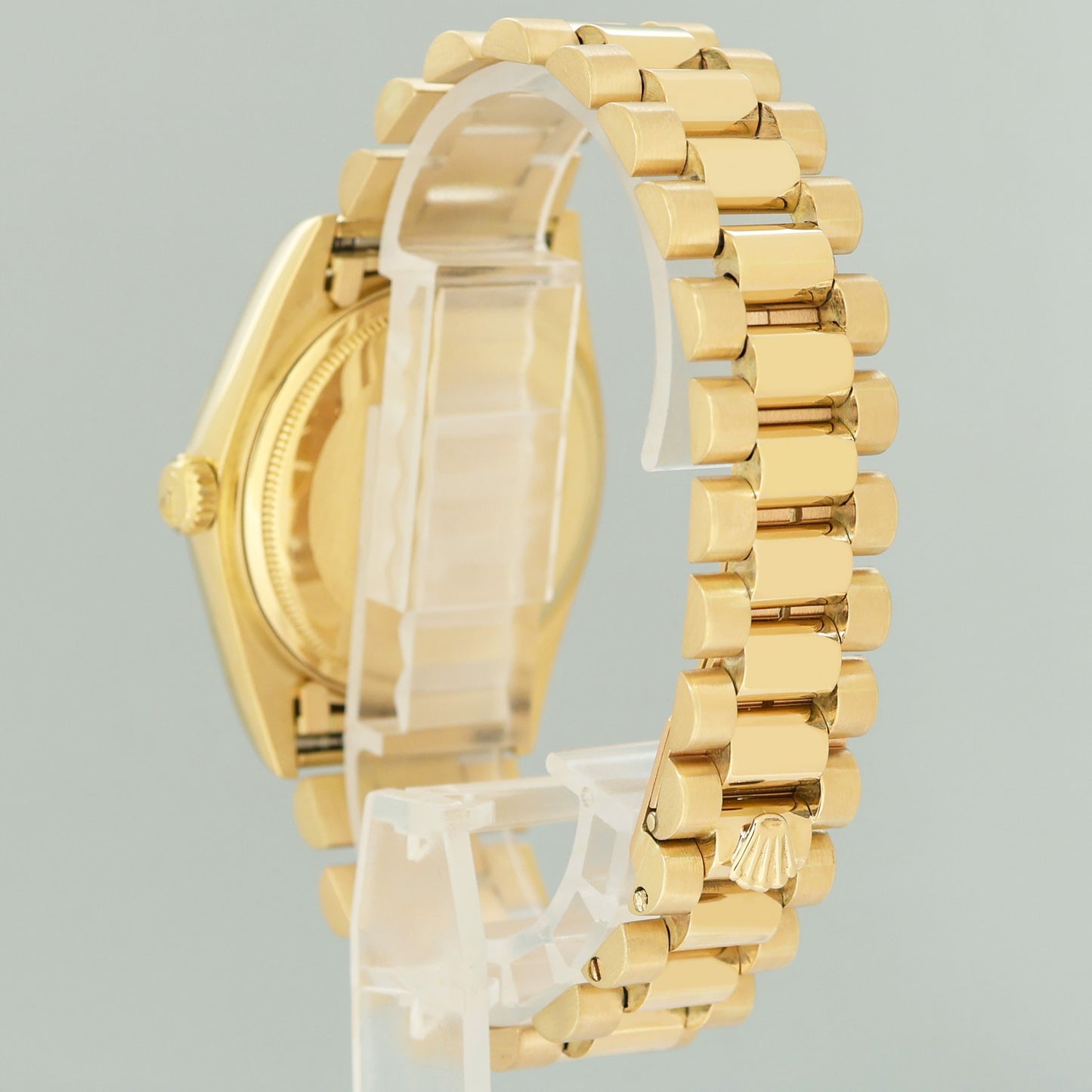Rolex President Day Date 18038 Yellow Gold Silver Stick Quickset Watch