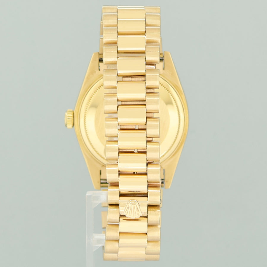 Rolex President Day Date 18038 Yellow Gold Silver Stick Quickset Watch