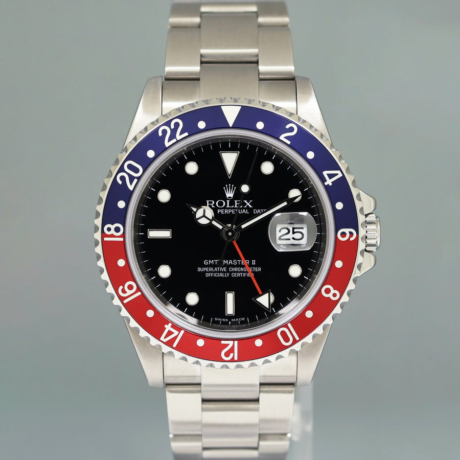 MINT 2007 Rolex GMT-Master II 2 Pepsi Blue Red Rectangular Error Steel 16710 Watch