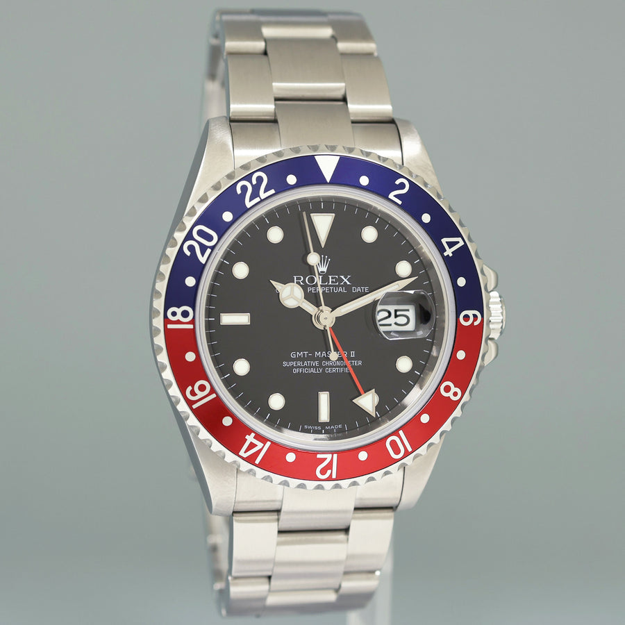 MINT 2007 Rolex GMT-Master II 2 Pepsi Blue Red Rectangular Error Steel 16710 Watch