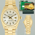 Rolex DateJust 36mm 1601 Yellow Gold President Silver Pie Pan Stick Watch Box