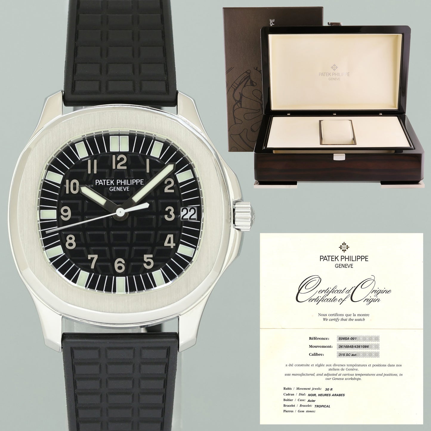 MINT PAPERS Patek Philippe Steel Aquanaut Black Rubber JUMBO 5065a-001 38mm Watch
