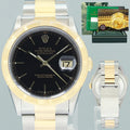 MINT Rolex DateJust 16263 Turn-O-Graph Two Tone Gold Black Oyster 36mm Watch