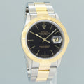 MINT Rolex DateJust 16263 Turn-O-Graph Two Tone Gold Black Oyster 36mm Watch