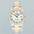MINT Rolex DateJust 16233 Two Tone Yellow Gold Oyster White Roman Watch Box