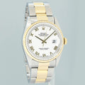 MINT Rolex DateJust 16233 Two Tone Yellow Gold Oyster White Roman Watch Box