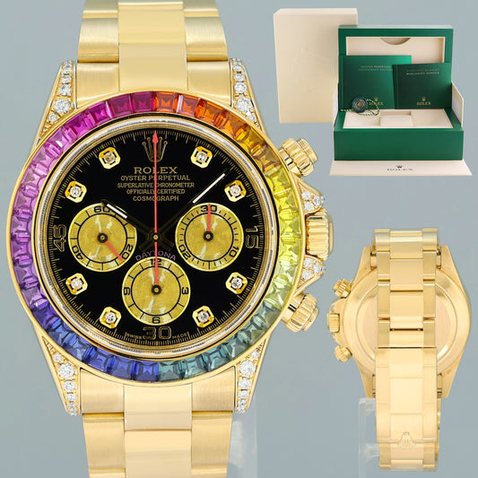 MINT Rolex Daytona 16528 Zenith Diamond Rainbow Sapphire Yellow Gold Watch Box