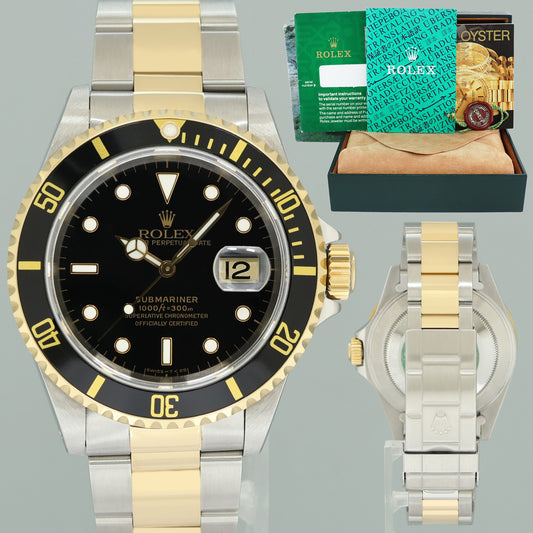 MINT Rolex Submariner 16613LN Gold Two Tone Yellow Gold Black Watch Box