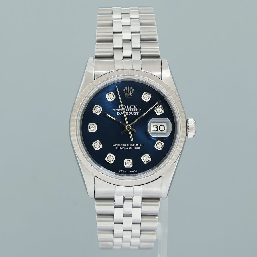 MINT Rolex DateJust 16234 Blue Diamond Jubilee White Gold Fluted Watch Box