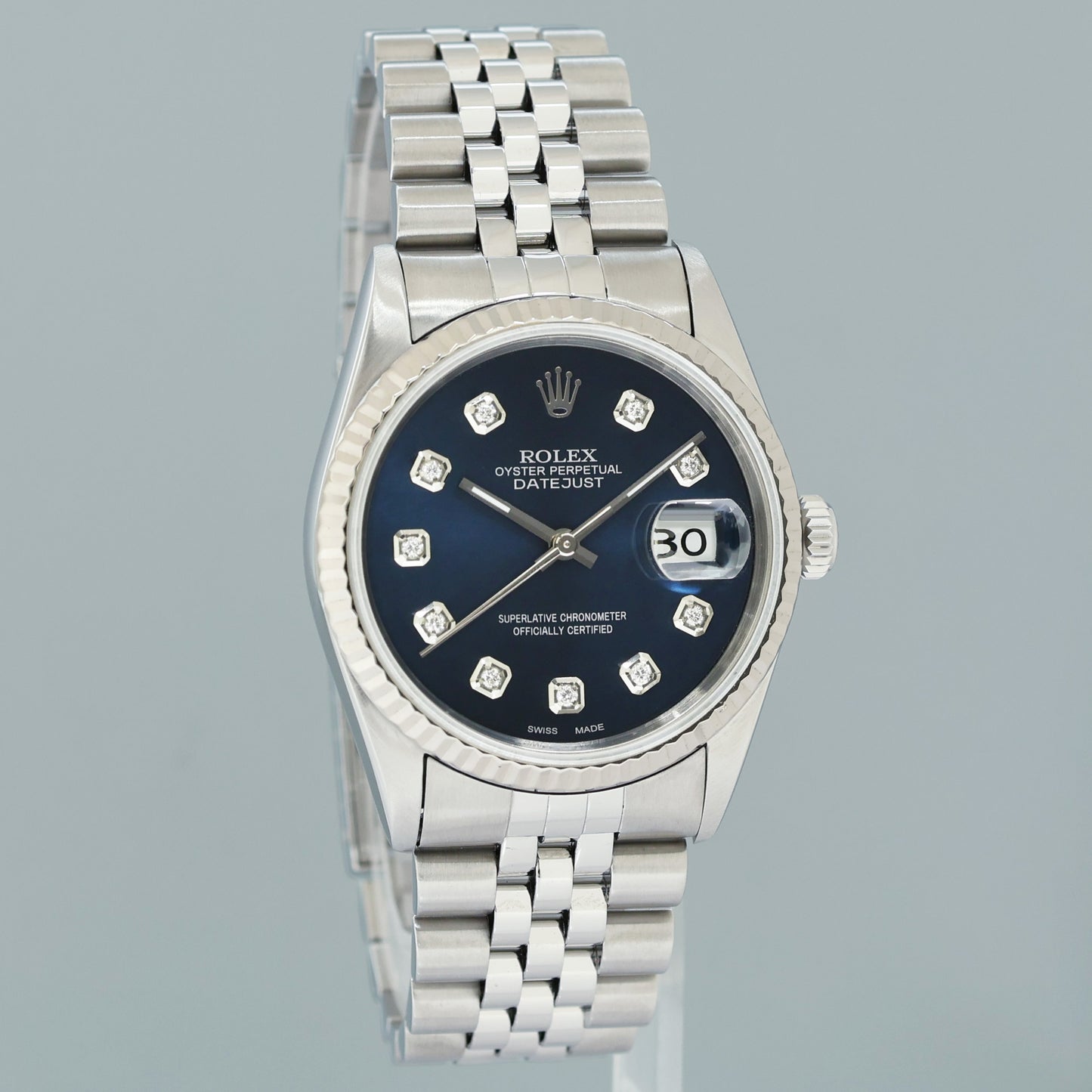 MINT Rolex DateJust 16234 Blue Diamond Jubilee White Gold Fluted Watch Box