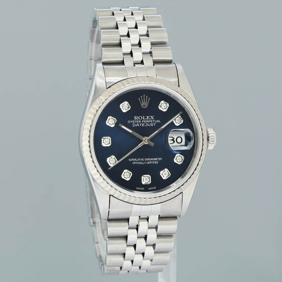 MINT Rolex DateJust 16234 Blue Diamond Jubilee White Gold Fluted Watch Box
