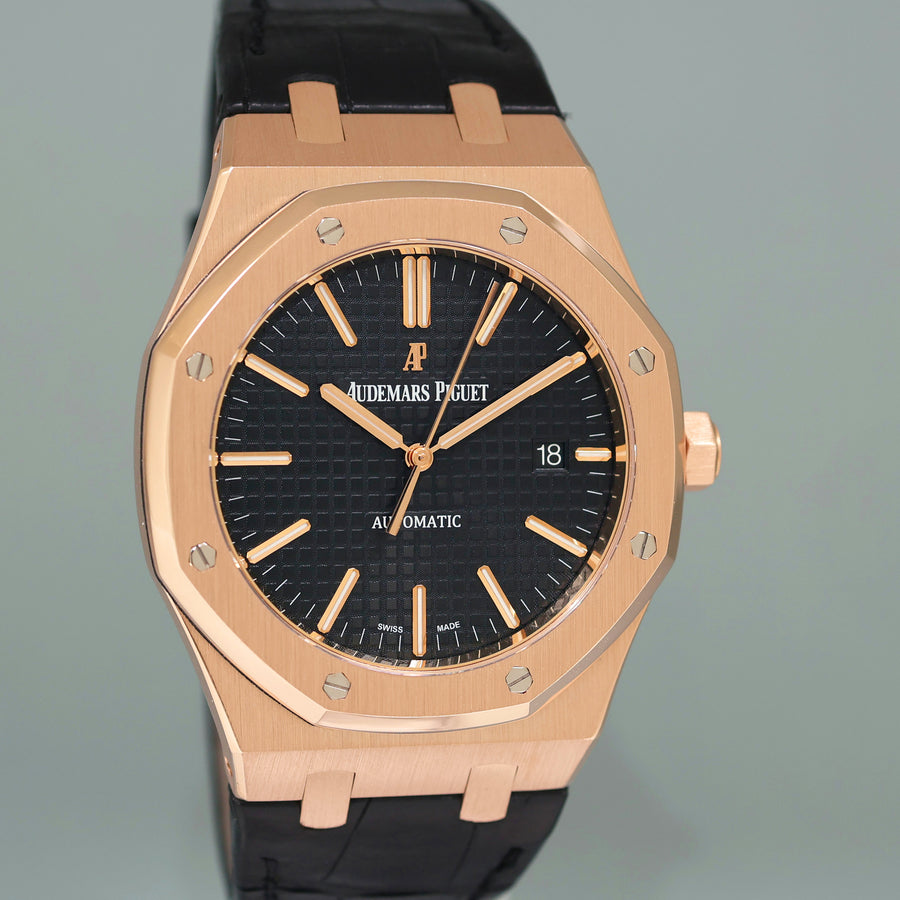 MINT Audemars Piguet Royal Oak 41mm Rose Gold 15400OR Black Dial Watch Box