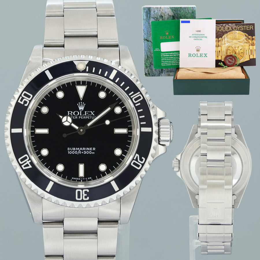 1996 PAPERS MINT Rolex 14060LN Submariner No-Date 2 Line Tritium Dial Steel Black 40mm Watch Box