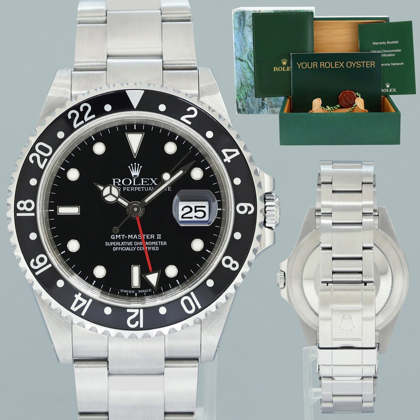 2002 MINT Rolex 16710LN GMT-Master II Black Bezel Steel 40mm Watch Box