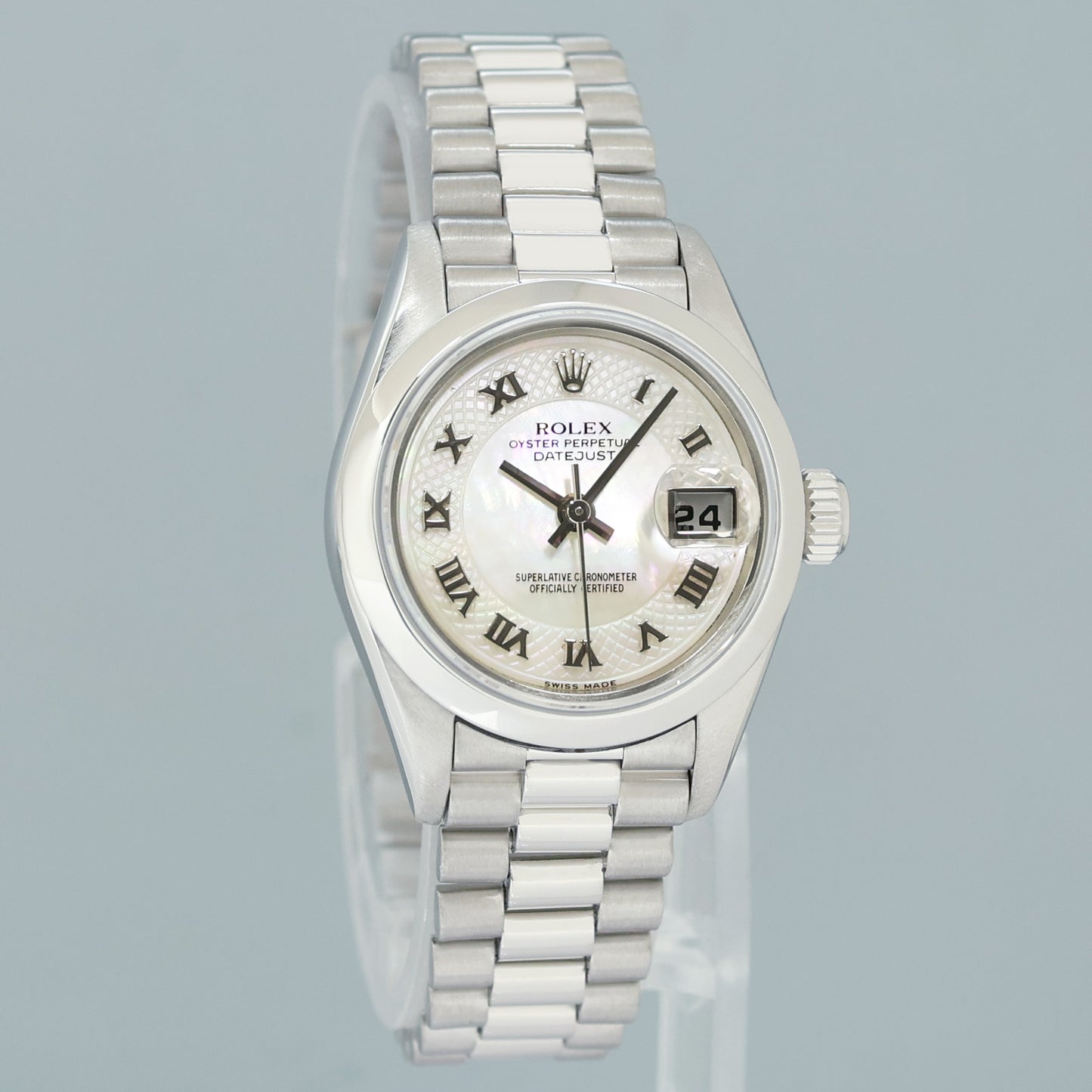 MINT Rolex 79166 Platinum 26mm President Datejust Mother of Pearl Watch Box
