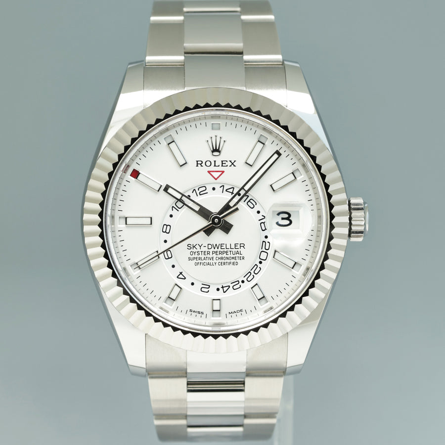 2022 NEW PAPERS Rolex Sky-Dweller Steel White Oyster Fluted 42mm 326934 Watch Box