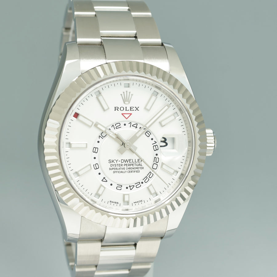2022 NEW PAPERS Rolex Sky-Dweller Steel White Oyster Fluted 42mm 326934 Watch Box