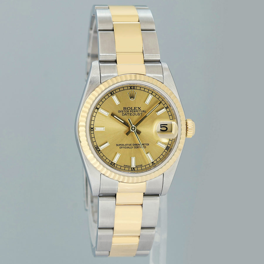 2003 PAPERS MINT Ladies Rolex 78273 Two Tone 31mm Champagne Stick Oyster Watch