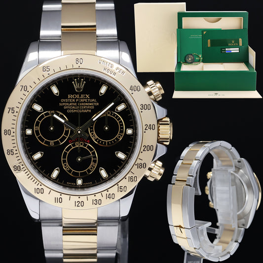 2015 PAPERS Rolex Daytona 116523 Chronograph Black Dial Steel Gold Two Tone Watch Box