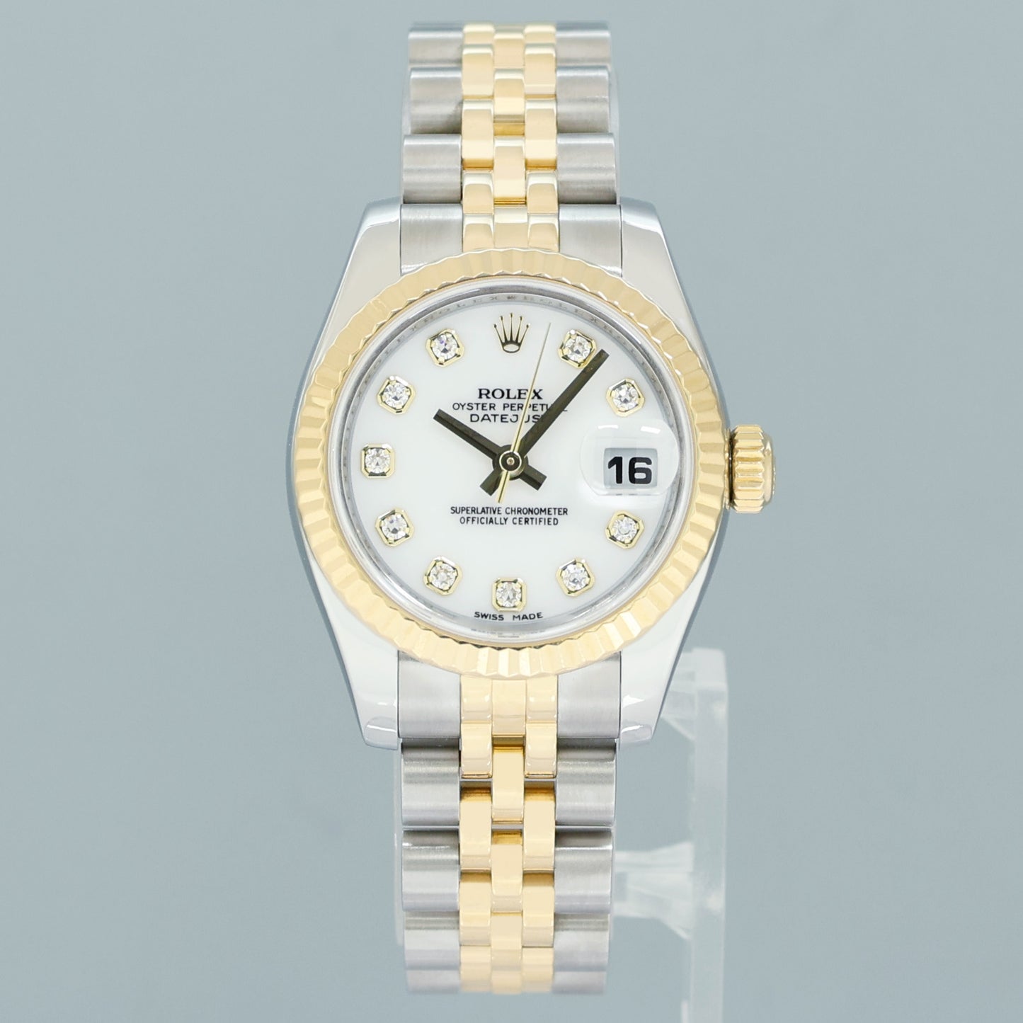 2008 MINT Rolex 179173 Ladies 26mm DateJust White Diamond Two-Tone Gold Steel Jubilee Watch