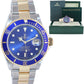 MINT 2001 Rolex Submariner 16613 Gold Steel Two Tone Gold Buckle Sunburst Blue Watch