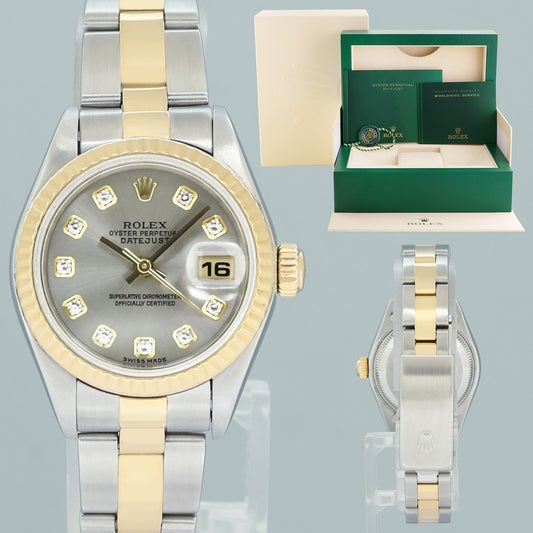 MINT Rolex 79173 DateJust Silver Diamond Two-Tone Yellow Gold Oyster Watch Box