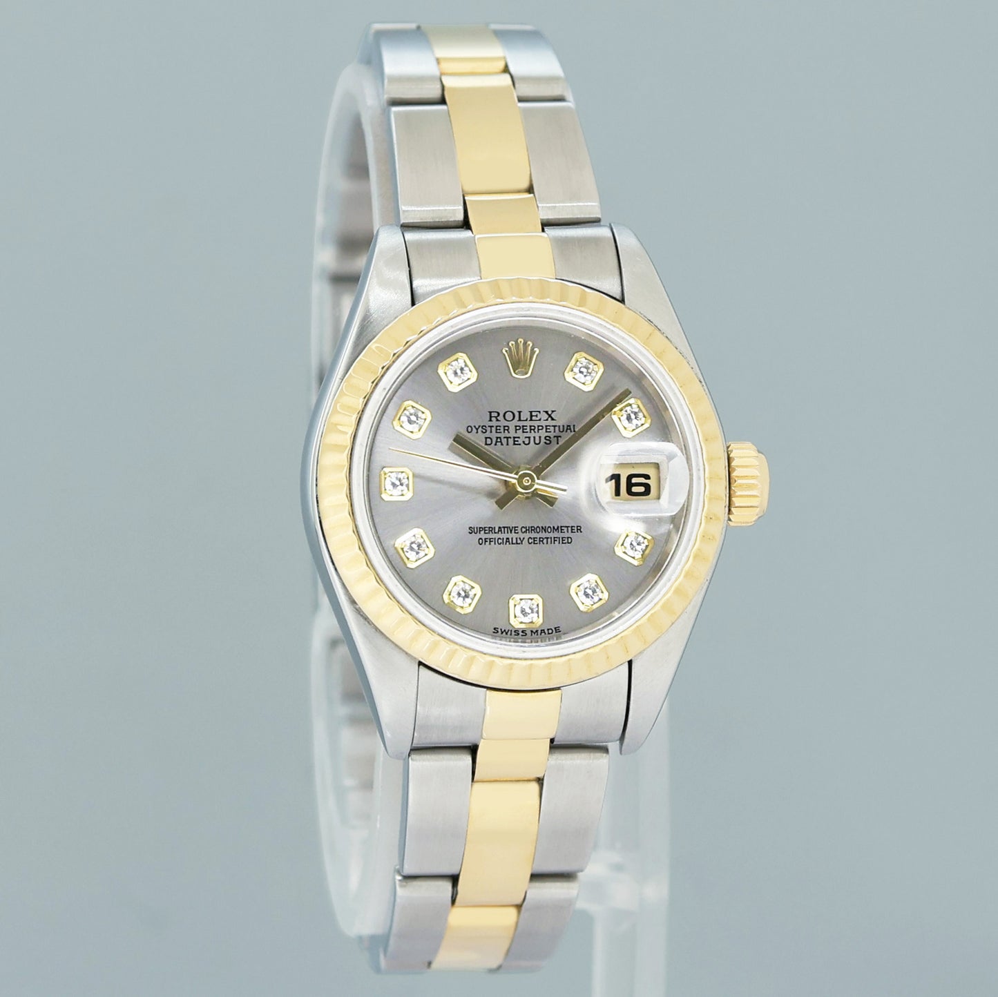MINT Rolex 79173 DateJust Silver Diamond Two-Tone Yellow Gold Oyster Watch Box