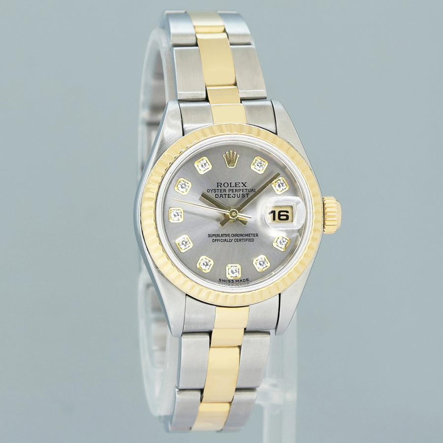 MINT Rolex 79173 DateJust Silver Diamond Two-Tone Yellow Gold Oyster Watch Box
