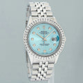 DIAMOND Bezel Rolex DateJust 36mm Glacier Blue Diamond 16030 Steel Watch Box