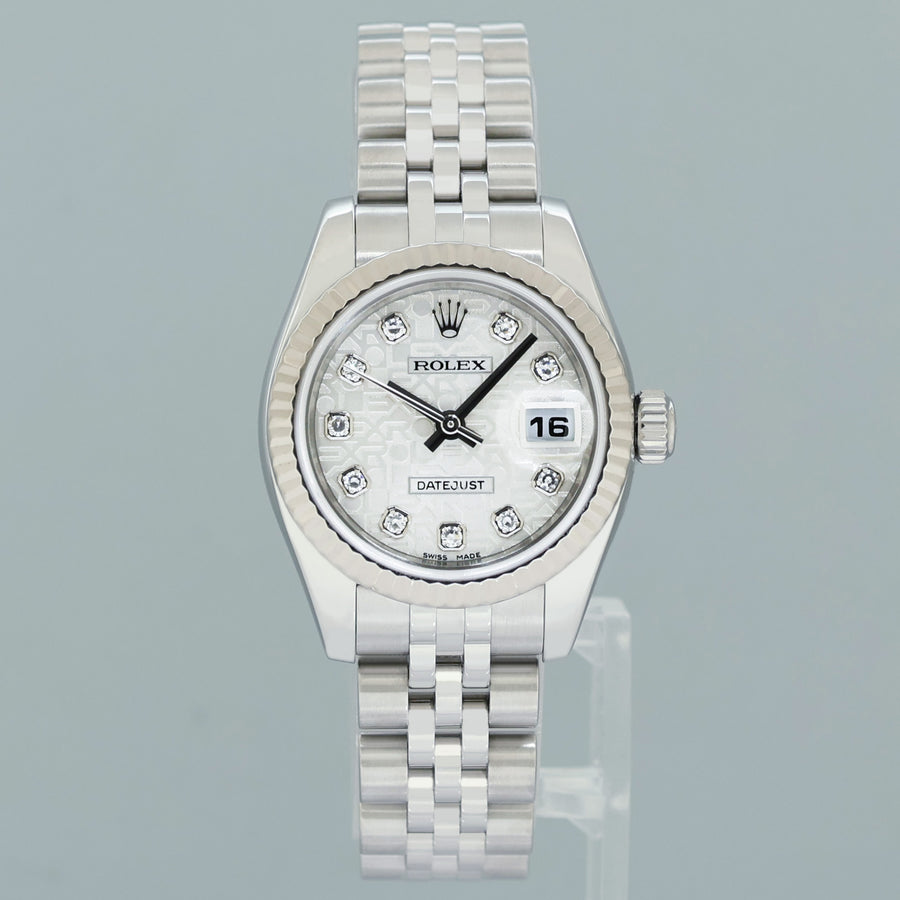 PAPERS MINT Ladies Rolex DateJust 179174 Silver Anniversary Diamond Jubilee 26mm Watch
