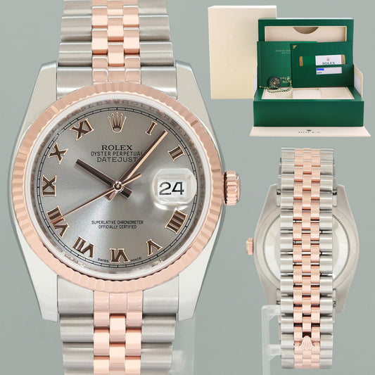 MINT 2015 PAPERS Rolex 116231 Jubilee DateJust Tone Rose Gold 36mm Silver Roman Watch