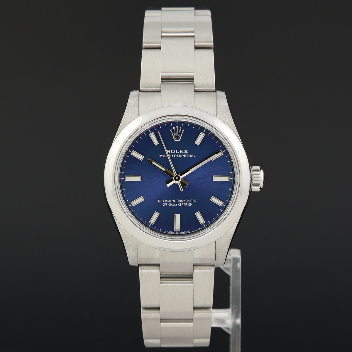 PAPERS 2023 MINT Rolex Oyster 277200 Perpetual 31mm Blue Stick Watch Box