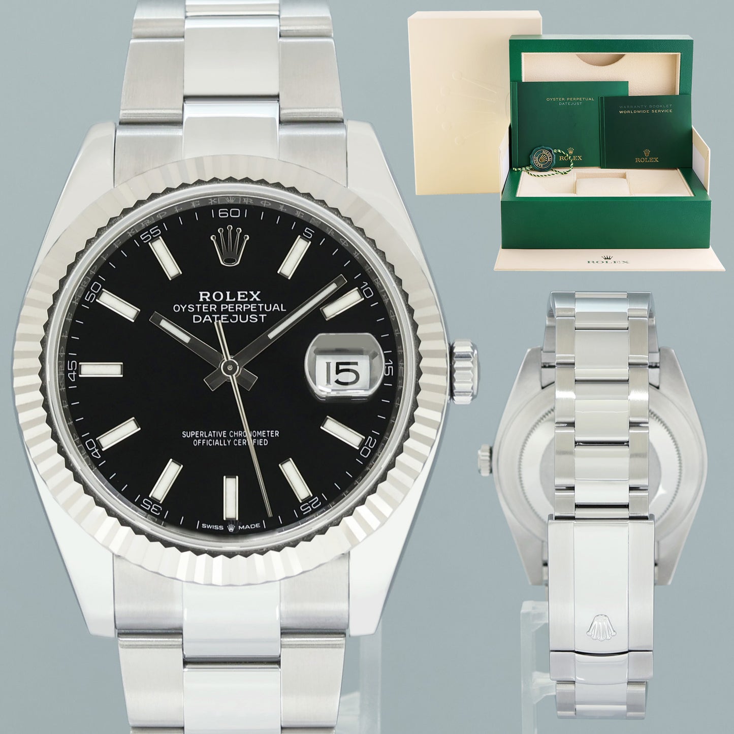2024 MINT Rolex DateJust 126334 Black Stick Oyster White Gold Fluted Watch Box