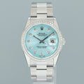 DIAMOND Bezel Rolex DateJust 36mm Glacier Blue Diamond 16200 Oyster Steel Watch Box