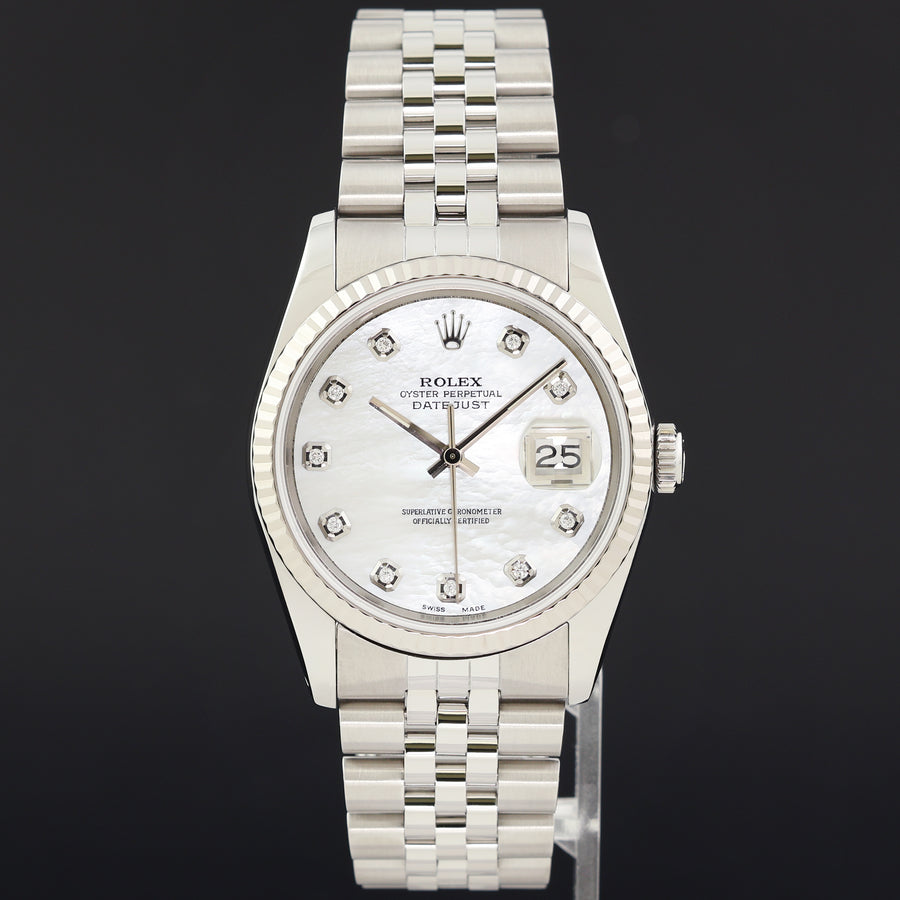 MINT Rolex DateJust 16234 Diamond Mother of Pearl Jubilee Band 36mm Watch Box