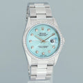 DIAMOND Bezel Rolex DateJust 36mm Glacier Blue Diamond 16200 Oyster Steel Watch Box