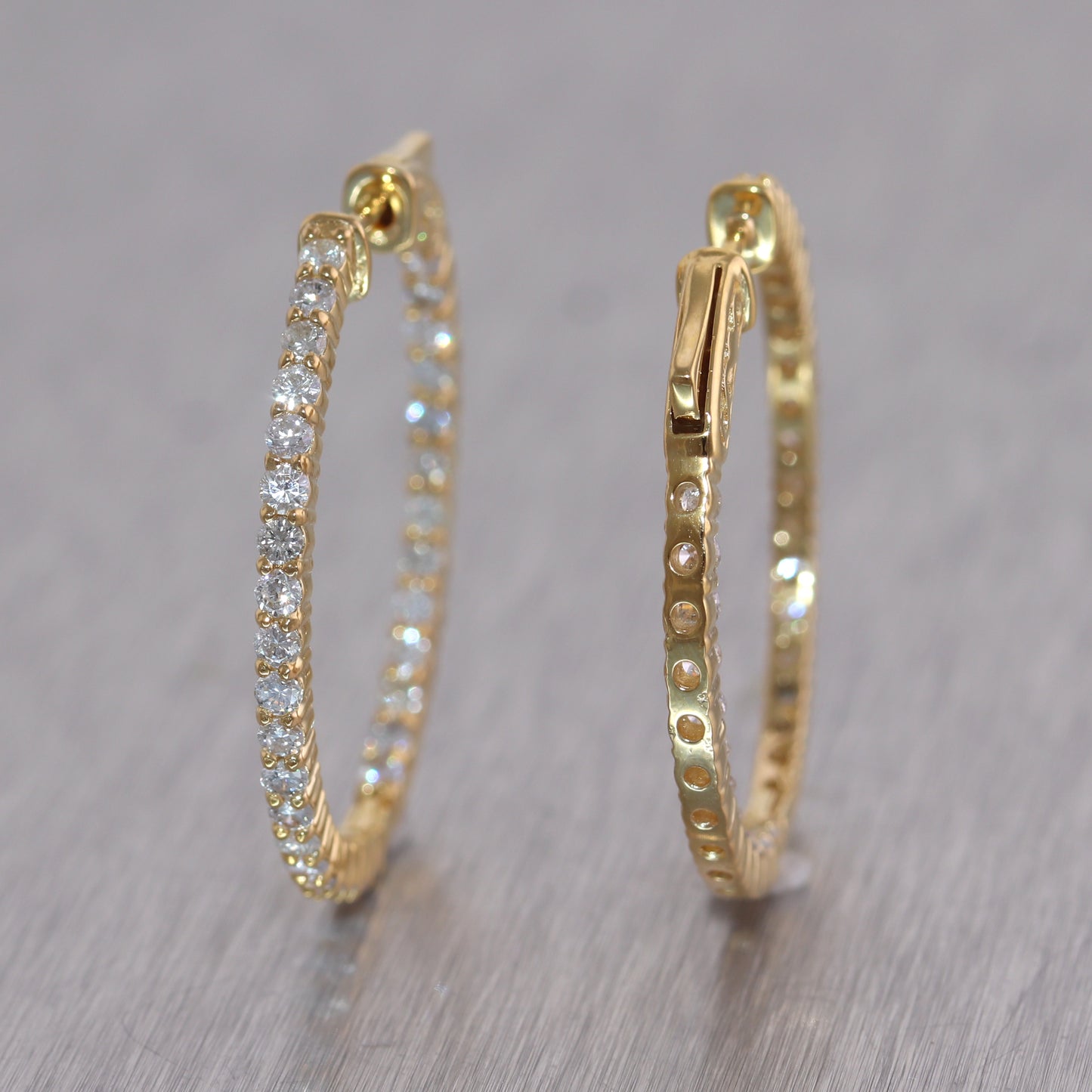 14k Yellow Gold 2ctw Diamond In & Out Hoop Earrings