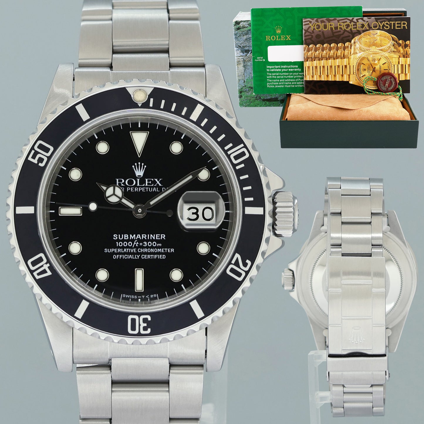 MINT Rolex Submariner Date 16800 Steel Black 40mm Oyster Watch Box