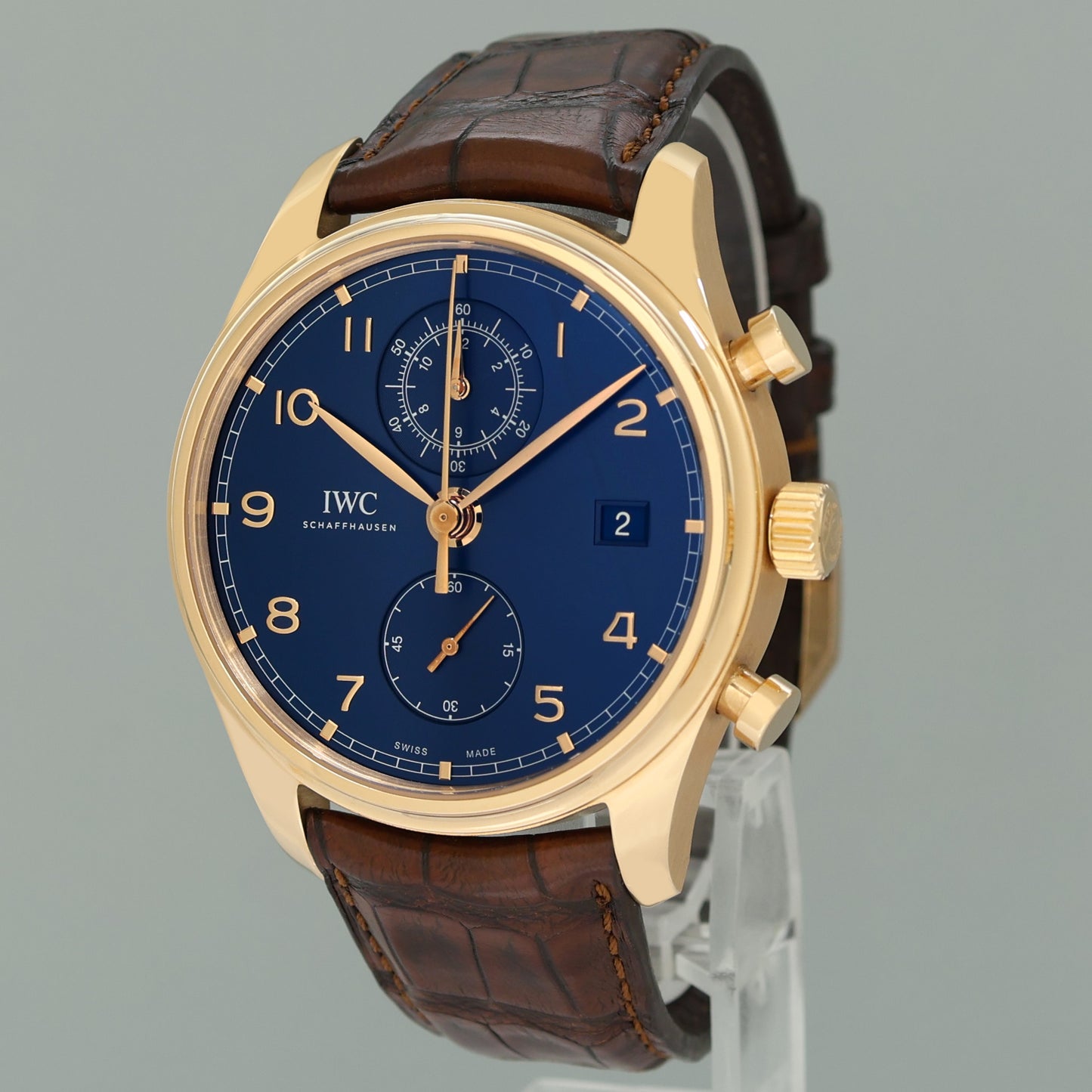 2023 PAPERS MINT IWC Schaffhausen Portugieser Chronograph Bucherer 42mm BLUE Watch